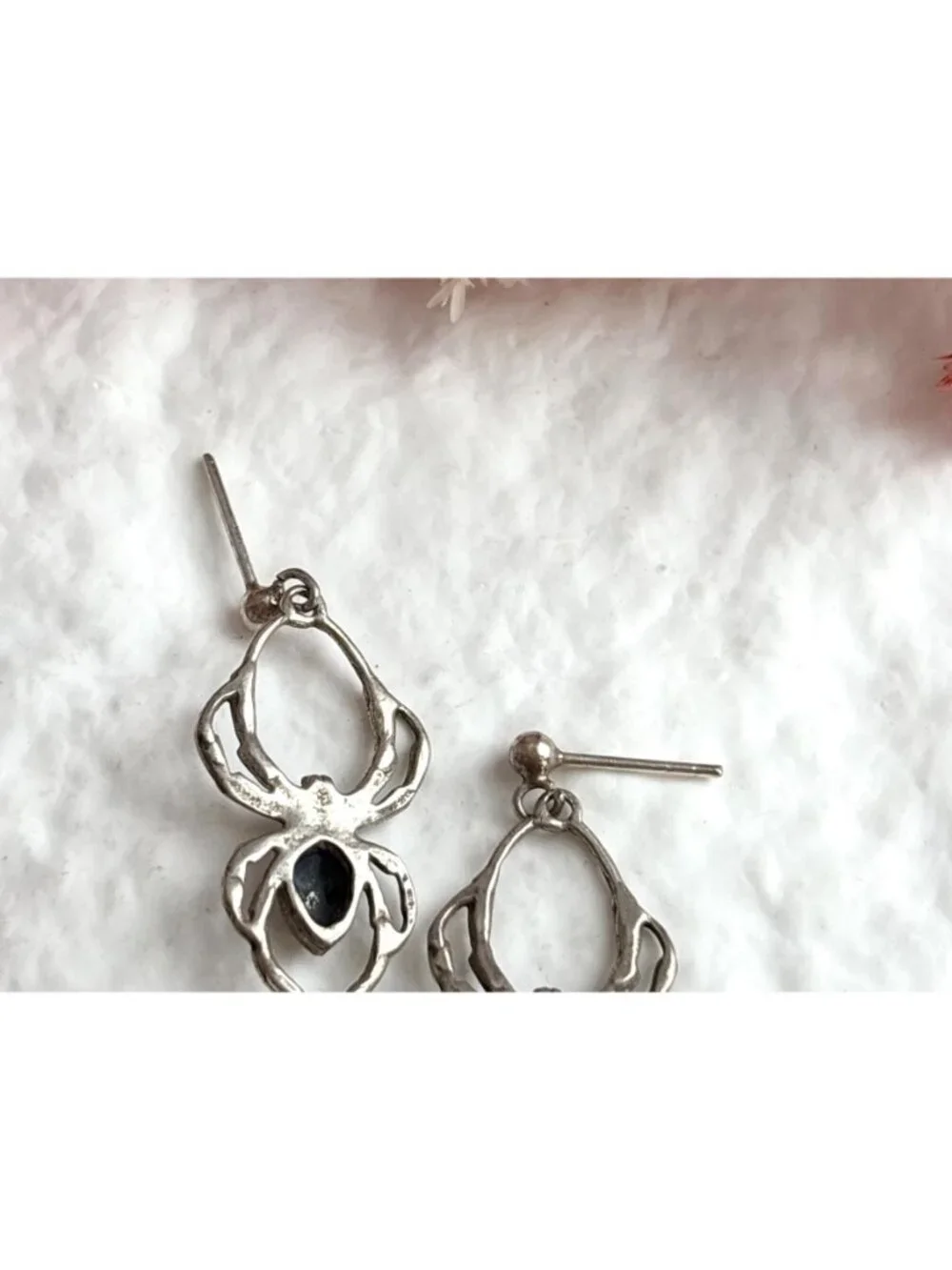Awesome Spider Figural Hand Carved Vintage Sterling Silver 925 Drop Earrings